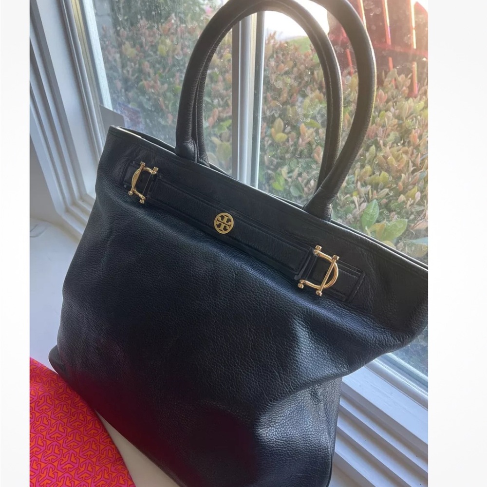 Tory Burch Black Structured Tote with Gold Hardware